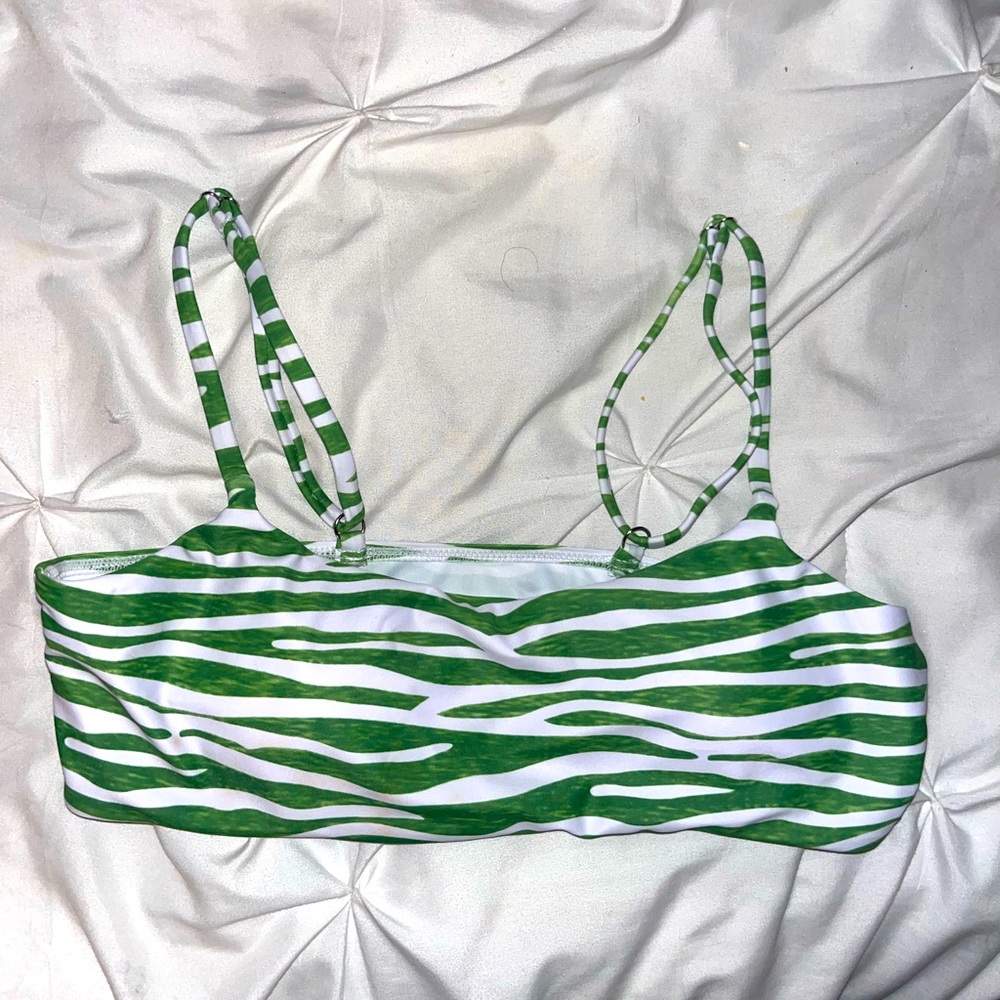Green zebra print bikini top size medium